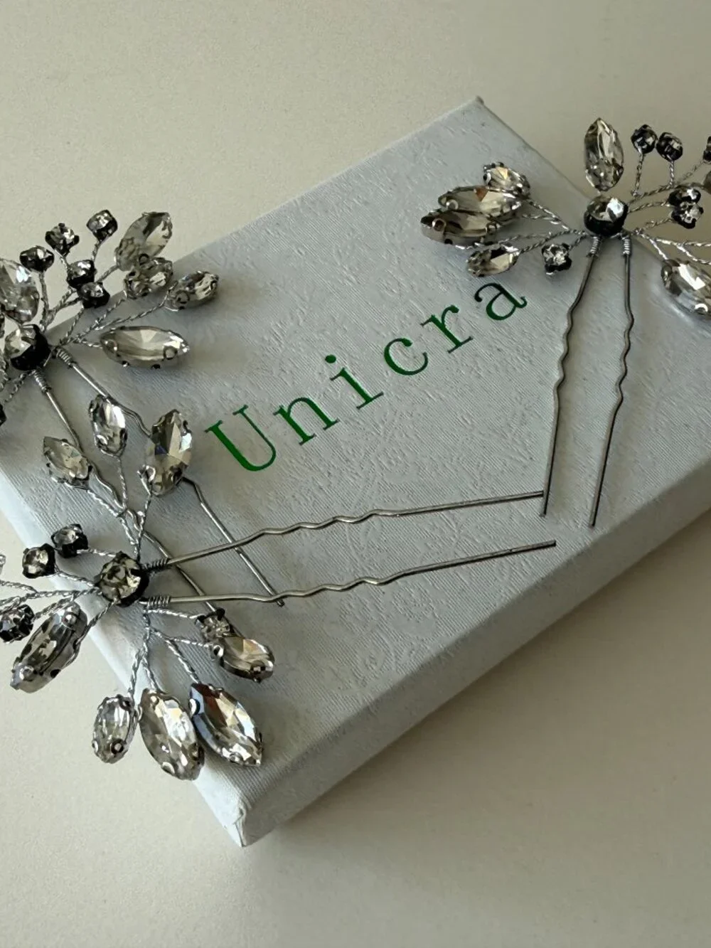 UNICRA Set of 3 Crystal Bridal Hair Pins Silver Rhinestone Wedding Updo